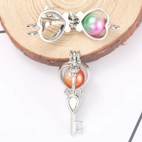 5pcs Key Pearl Cage Pendant Jewelry Making Bead Cage Necklace Aromatherapy Essential Oil Diffuser Box Oyster Pearl Gift