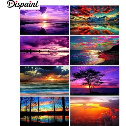 Dispaint Full Square/Round Drill 5D DIY Diamond Painting "Sunset tree seascape" 3D Embroidery Cross Stitch 5D Home Decor Gift