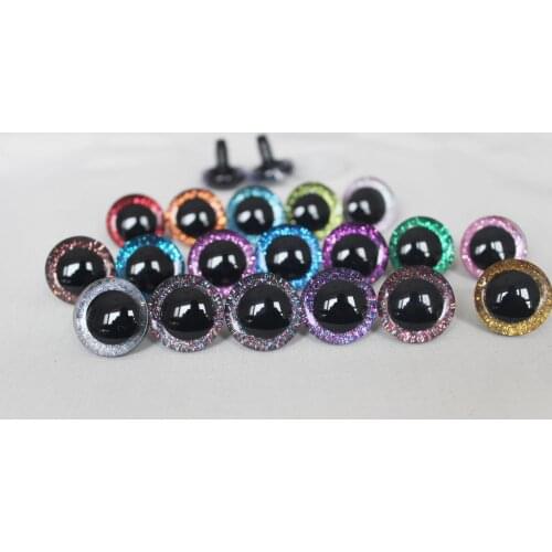20pcs--New 18colors option9-12- 14mm-16-18-20-25-30-35mm 3D CLEAR glitter safety toy eyes &glitter & washer--long stem eyes