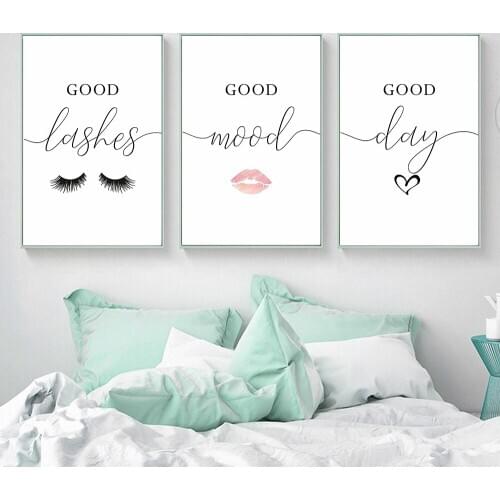 Eyelashes Quotes Wall Art Makeup Canvas Painting Lashes Lash Wall Good Mood Poster Prints For Living Room Vanity Decor