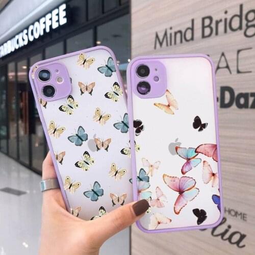 Fly butterfly art design pattern luxury Phone Cases matte transparent For iphone 7 8 11 12 plus mini x xs xr pro max cover