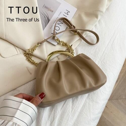 2021 Luxury Women Solid Color Handbags Fashion Elegant Retro Shoulder Bags Portable Female Pleated Circle Handle Crossbody Bag