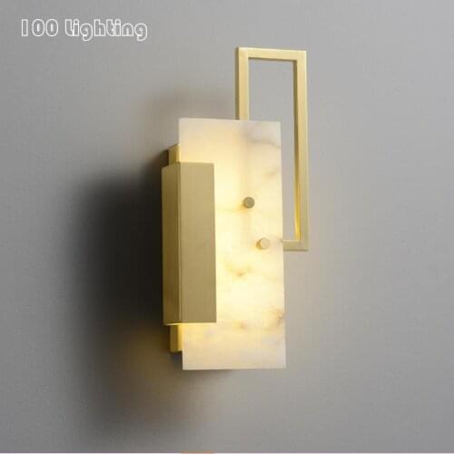 Light Luxury Natural Marble LED Wall Lamp Gold Brass Foyer Bedside Aisle Stairs Lighting Fixutres Art Design Decoration Sconse