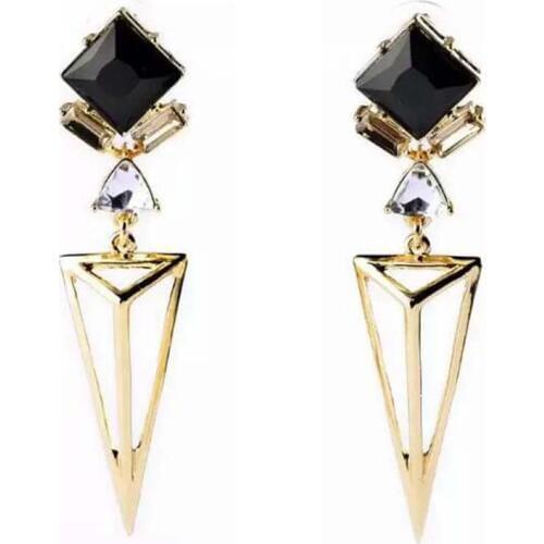 Black White Glass Triangle Gold Pendant Fashion Long Earring Women Fashion Jewelry New arrival metal with gems stud for Girls