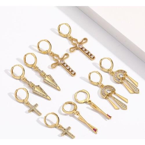 Cross Earrings 2021 Trendy Hoop Earrings for Women Gold Cute Ear Rings Female Korean New Fashion Earrings Copper Pave CZ