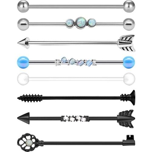 14G 8Pcs/set Stainless Steel Industrial Barbell Earring Cartilage Body Piercing Jewelry 38mm 1&1/2 Inch Industrial Piercing Bar