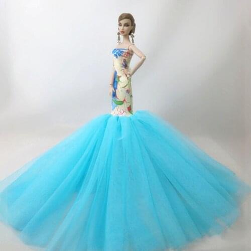 Blue Fashion Mermaid Clothes For Barbie Doll Outfits Fishtail Wedding Party Dress For Barbie Dollhouse Limited Collection Toy