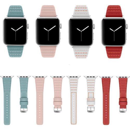 Genuine Leather Replacement Bracelet For Apple Watch Band Series 4 3 2 1 Wave Thread Wristband For iWatch Strap 38/40mm 42/44mm