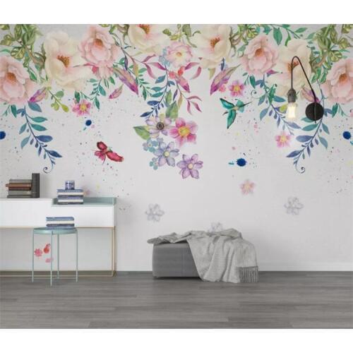Modern nordic wall papers home decor minimalist small fresh green leaves floral watercolor style background wallpaper