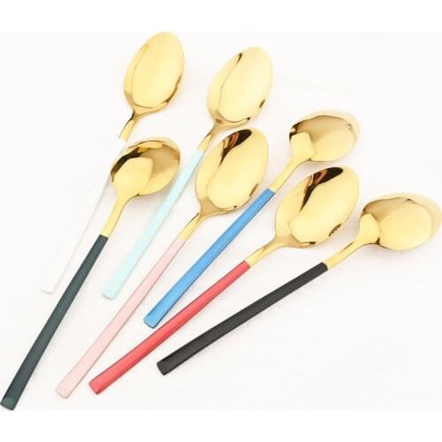 6Pcs Dinner Spoon Cutlery Set Stainless Steel Dinnerware Dessert Coffee Spoon Set Western Kitchen Silverware Restaurant Flatware