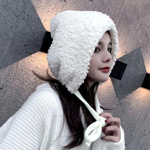 2021 Spring Winter Women Woolen Blended Caps Hats Cute Fashion Girls Bobmer Ushanka Lace Up Hats