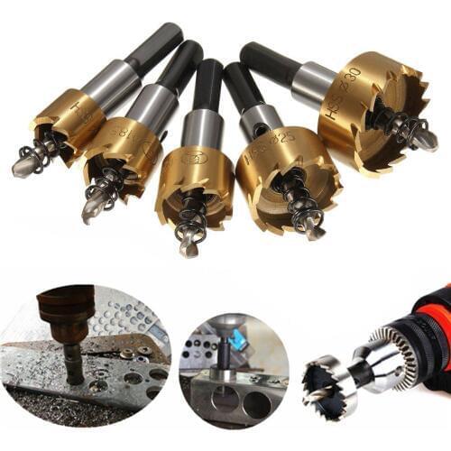 GTBL 5pcs 16-30mm High Speed Steel Drill Set Meche Cutter for Drilling Cylindrical Saw - Gold