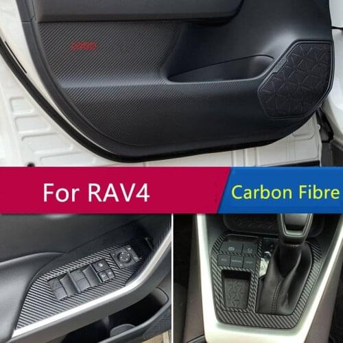 Carbon Fibre Gear Doors Sill Panel Handle Protetive Sticker For RAV4 2014 15 16 17 18 19 20 CAB314