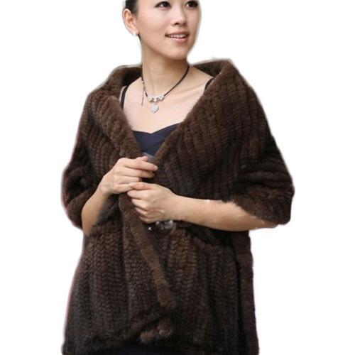 Knitted Real Mink Fur Shawl Women Fashion Ladies Genuine Fur Scarf 2019 Winter Luxury Scarfs and Wraps Women Shawl Winter Thick