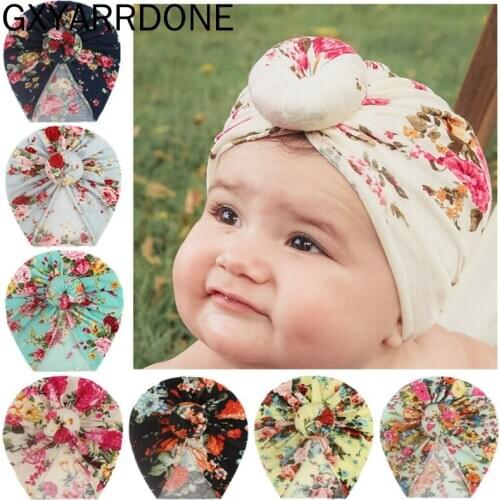 2021 Enfants Donut Chapeau Baby Girls Flower Beanie Printed Newborn Round Hats Warmer Infant Headwrap Kids Turban Hospital Hats