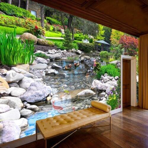 Custom Photo Wallpapers Classic 3D Park Stream Stone Nature Landscape 3D Wall Coverings Living Room Bedroom Home Decor Mural 3 D