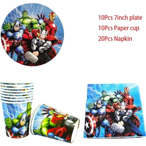 40Pcs Cartoon The Avengers Theme Disposable Tableware Party Supplies Set Plate Tablecloth Paper Cup Napkin Party Decoration