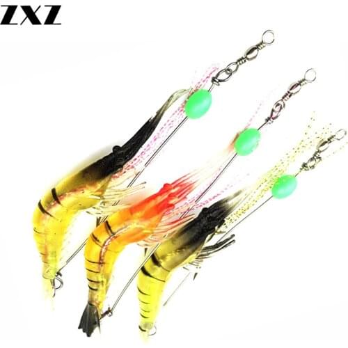 5pcs/lot Shrimp Soft Lure Pink Artificial Bait Wiht Glow Hook and Beads Noctilucence Sabiki Rigs Fishing Lure Pesca Accessories