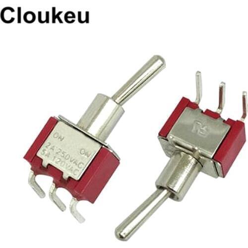 5Pcs MTS-102C3 6MM Red Bent-Pin 3Pin/2File ON-ON Rocker switch Toggle Switch 2A250V 5A120V