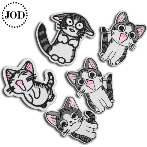 5pieces Iron on Cat Kitten Children Embroidered Patches for Clothing Patch Badges Stripes Applique Thermal Stickers on Clothes