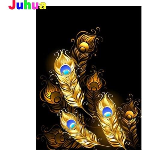 Golden feather 5D DIY Diamond Painting full square/round drill Diamond Embroidery mosaic diamond Stitch wall Decor nordic art