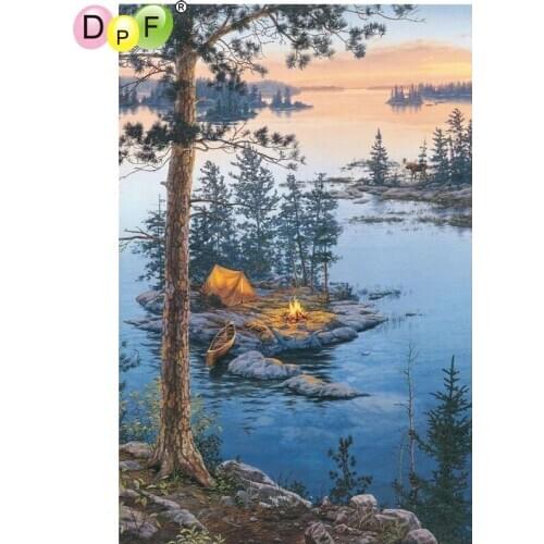 DPF Diamond Lake Island Diamond Painting Cross Stitch Needle Diamond Mosaic Square Rhinestone Home Decoration