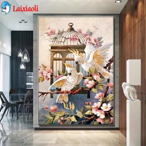 Full Diamond Embroidery Animal flower 5D Diamond Painting White parrot Cross Stitch Diamond Mosaic bird pattern home decor