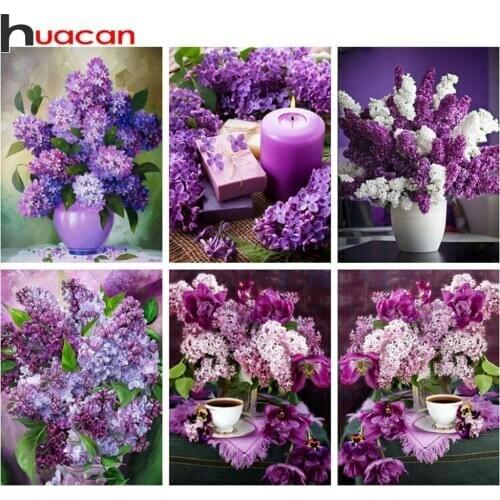 Huacan Diamond Painting Lilac Full Drill 5D Diamond Embroidery Flowers Mosaic Decoration Painting With Diamonds