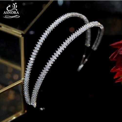 ASNORA Shiny Crystal Headscarf Wedding Headdress 2 Tiers Water Drop Crown Bridal Headband Princess Headdress Prom Jewelry A0103