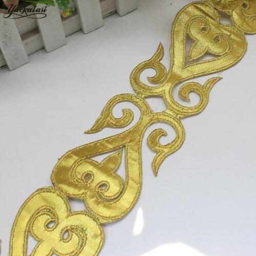 YACKLASI 4 Yds Satin Embroidery Lace Gold Braid High quality Gold and Silver Fabric Baby Dress Accessories6.2cm
