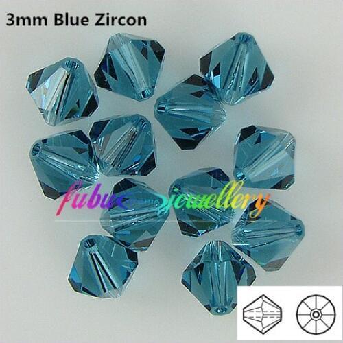 Free Shipping! 720pcs/Lot, AAA Chinese Top Quality 3mm Blue Zircon Crystal Bicone Beads