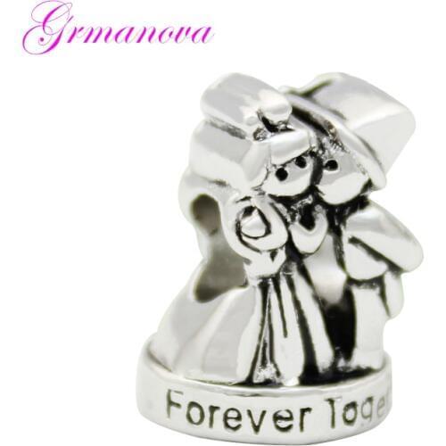 Just married charm beads groom kissing bride beads amulet original brand design Fit Pandora Bracelet Necklace