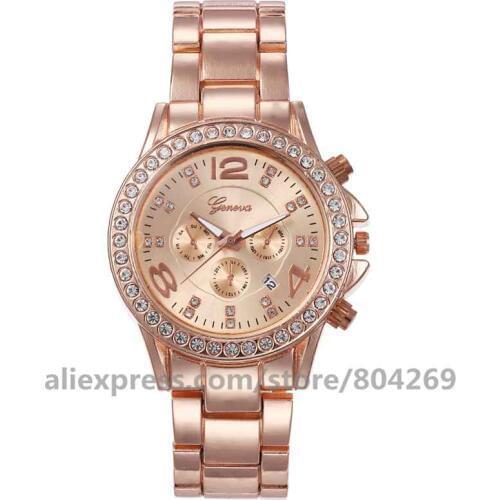 New Women Dress Alloy Wristwatch Women Luxury Casual Relogio Quartz Fashion Women Rhinestone Calendar Watches