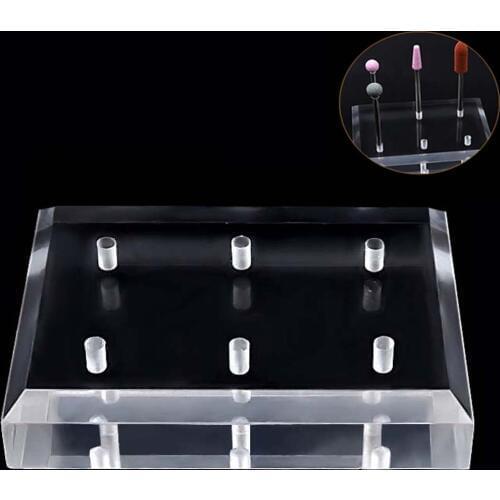 Transparent Color Nail Drill Bits Holder Exhibition Stand 6 Hole Design Nail Grinding Stone Head Display Base for Nail Art Salon