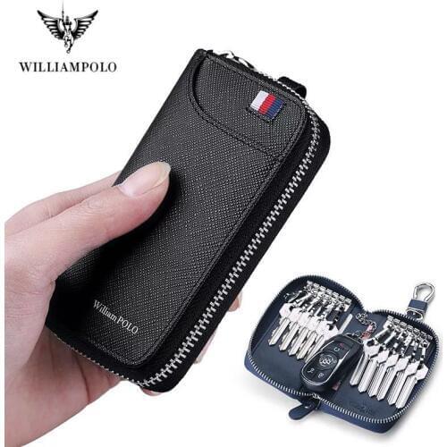 Holder Genuine Leather Pocket Purse Male Bus Card Holder with Zipper and Hasp
