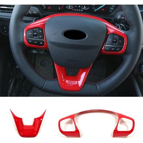 For Ford Fiesta MK8 2017 2018 2019 2020 Accessories ABS Red ST LOGO Car steering wheel trim control button frame cover Styling