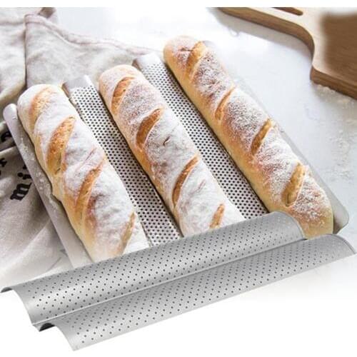 Stainless Steel French Bread Baking Mold Wave Baking Tray Practical Cake Baguette Pans Silver 2 Groove Waves Bread Baking Tools