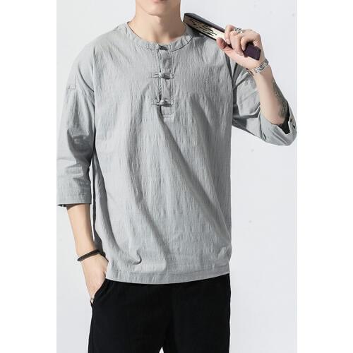 Men T-Shirts Male Short Sleeve Loose Thin Cotton Linen Shirt Solid Color Men Tees Summer Thin Fabric Chinese Traditional Clothes