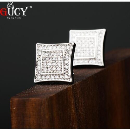 GUCY Shining Earrings Iced Cubic Zirconia Stud Earring Mens Hip Hop Jewelry For Friend Gift