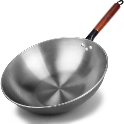 Chinese Wok Uncoated non-stick Wok Steak and Egg Frying Pan Removable Wooden Handle Dishwasher Completely Kitchen Cookware