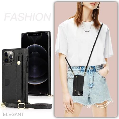 Wristband Bracket Case For iPhone 12 Pro Max 11 SE 2020 10 X 6 6s 7 8 Plus XR XS Max 12 Mini Crossbody Leather Wallet Phone Case