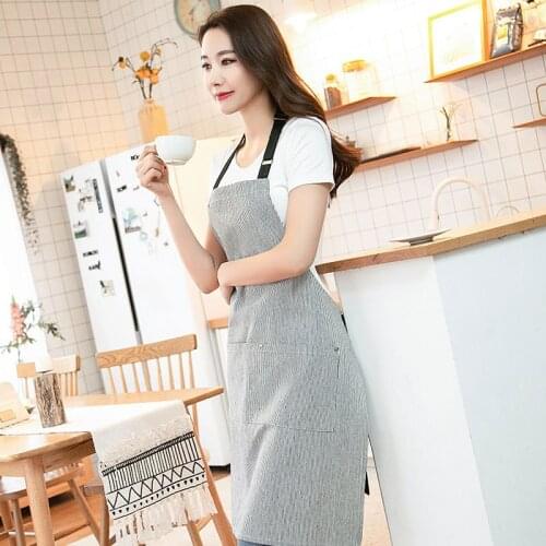 Fashion Canvas Kitchen Apron Cotton Linen Restaurant Stripe Aprons for Woman Kitchen Accessories Cooking Baking H1197