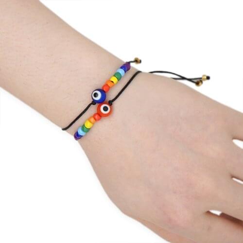 Fashion Women Bracelet Female Bohemia Rainbow Evil Eye Bracelets Black Friendship Rope Braided Bracelet For Woman