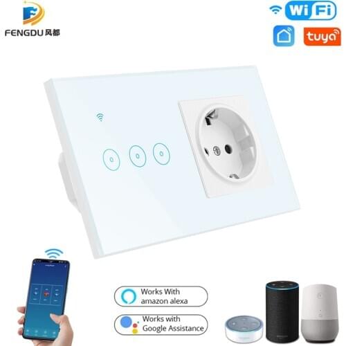 EU Standard Smart Light Switch Panel Wall 1/2/3 Gang wifi Light Switch 90V-240V AC WiFi EU Socket Work with Alexa Google Home