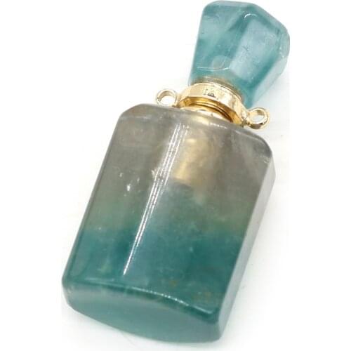 Natural Stone Perfume Bottle Pendant Vogue Cylindrical Shape Fluorite Pendant for Jewelry Making Charms DIY Necklace Accessories