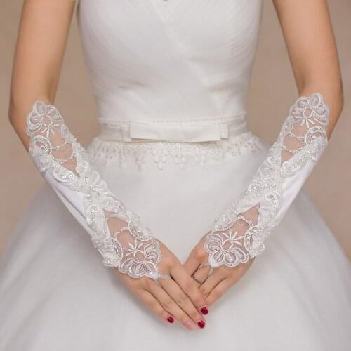 New Arrival Eblow Length Bridal Gloves Applqiue with Sequins Fingerless Gloves Wedding Gloves