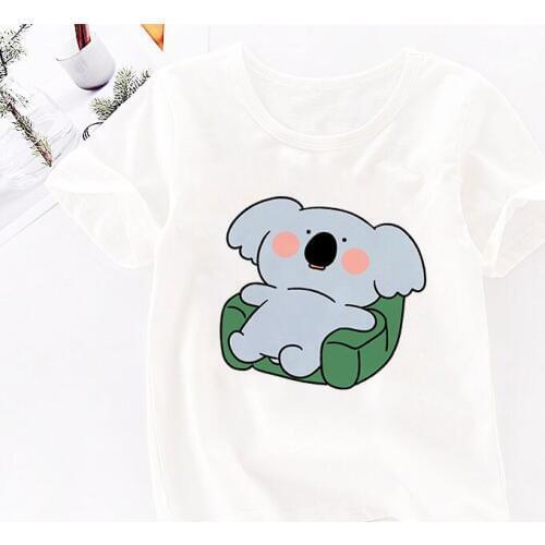 New Koala Animal Lazy Sofa T Shirt Girl Fashion Boy Tshirts Kids Harajuku Baby Shirt Short Sleeve 24M-9T Kawaii White Girls Tops