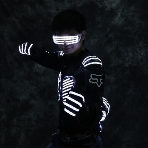 P77 Ballroom dance led lighting costumes rechargeable luminous armor outfits dj robot men suit performance wears cloth party led