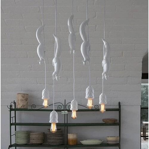 Nordic Resin Pendant Lamp Living Room Bedroom Childrens Room Lamp Store Front Indoor Lighting Squirrel Hanging Light Fixture