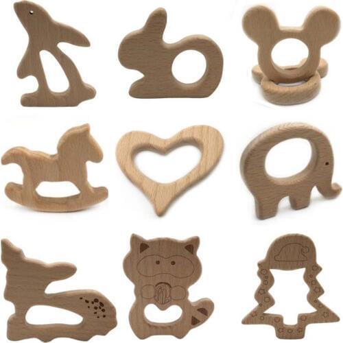 20 PCS BPA FREE Natural Wood Teether Cartoon Animal Shape Wooden Baby Teether Toy Safe New baby Teething Toys Baby Shower Gift